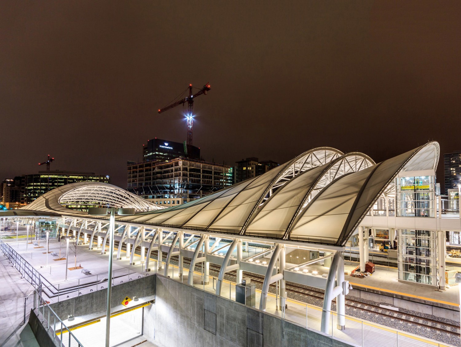 tensile fabric structure with lighting